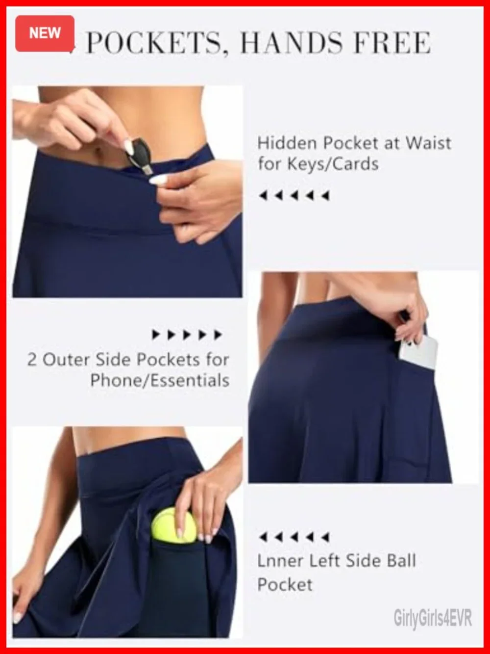 Women's Active Skort with 4 Pockets, High Rise, Knee-Length, Sweat-Wicking,